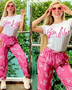Pantalon deux pièces pour femmes européennes et américaines, nouvelle mode d'automne, costume imprimé Barbie mignon pour dames