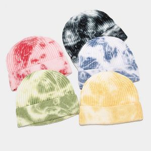 Europese en Amerikaanse herfst en winter nieuwe stijl tie-dye gebreide hoed korte vrouwelijke meloen bont wol hoed Koreaanse hip-hop trend hoed GXY026