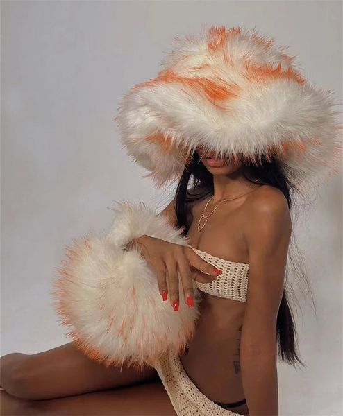 Chapeau à grand bord européen et américain pour femmes laine d'hiver chaud épaissi imitation raton laveur chien chapeau seau chapeau seau chapeau femmes 240126
