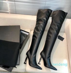 Bottes européennes et américaines femmes sexy élastique tuyau de poêle sur le genou à talons hauts bout pointu automne hiver bottes longues à talons fins