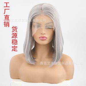 Wig Wig Wig Wig Wig Grey Hair Strytic Synthétique de la perruque bob dentelle bob Wig Grey Hair Natural Natural Natural Hirline