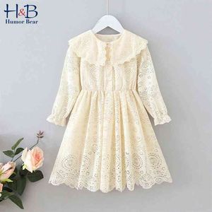 Vêtements pour enfants européens et américains Automne Girl Lace Hollow Doll Collier Robe Fête Anniversaire 210611