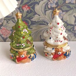 Joyero artesanal de cerámica navideño europeo y americano, decoración de escritorio para el hogar, accesorios de almacenamiento pintados a mano 240123