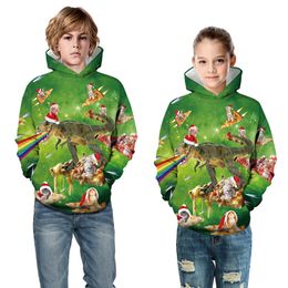 Europese en Amerikaanse Kerst Dinosaur Digital Printing Children's Hooded Casual Sweater Herfst Winter Sport Kinderhonkbaluniform