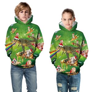 Suéter informal con capucha para niños con estampado Digital de dinosaurio navideño europeo y americano, uniforme de béisbol deportivo para otoño e invierno para niños
