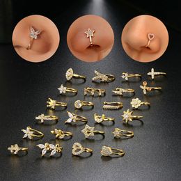 Cuivre européen et américain incrusté de Zircon en forme de U pince-nez oreille pince à os non perforé Anti-douleur crevaison nez anneau bijoux en gros