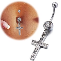 Colgante de circón cruzado europeo y americano, anillo para el ombligo, Piercing médico hipoalergénico humano, joyería, accesorios para el cuerpo