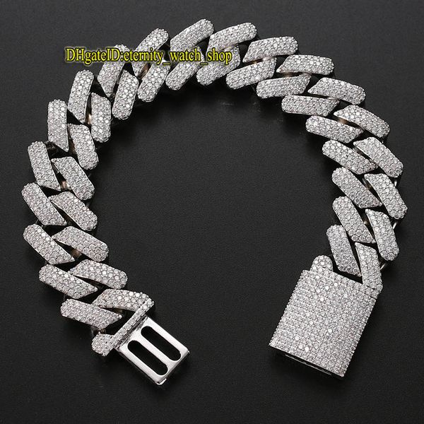 Diamant CZ européen et américain incrusté de 20 mm en or massif, grande chaîne cubaine pleine de diamants, bracelet pour hommes à boucle grande boîte, chaîne cubaine glacée