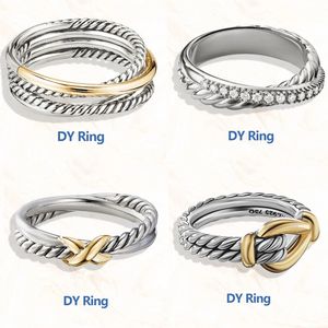 Designer européen et américain 925 bijoux de luxe bicolores en argent sterling bague de marque DY, bague en diamant DAVID vintage, cadeau de mariage, femme perle croisée