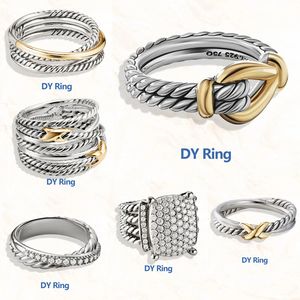 Diseñadores europeos y americanos retro DAVID anillo de diamantes plata de ley 925 joyería de lujo de dos tonos DY marca anillo caballero regalo de boda cruz perla mujer