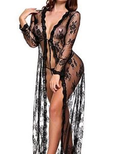 Europese en Amerikaanse erotische lingerie dames039S Sleepwear Lace Bathrobe Lange rok Sexy plus size pyjama's 792206135798
