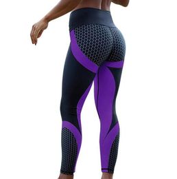 Europese en Amerikaanse explosiemodellen geometrische honingraat digitaal printen heupen hoge taille sport yoga leggings WY1015