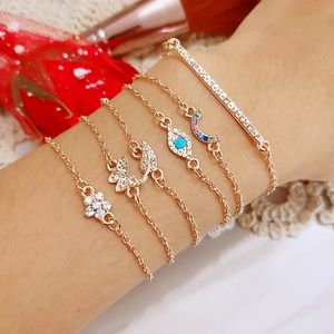Style européen et américain extrêmement simple personnalité féminine simple papillon yeux de feuille de diamant bracelet en pierre de pin ensemble de six pièces Bracelet