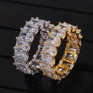 Anillo de circón de plata 925 a la moda europea y americana, nuevo anillo de Hip Hop de moda electrochapado en oro auténtico con circón cuadrado personalizado