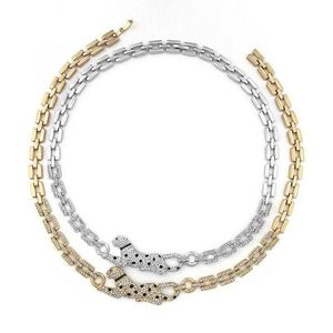 Accessoires de mode européens et américains Collier et bracelet avec pendentif en cristal léopard en or K18, personnalisés et polyvalents pour hommes et femmes