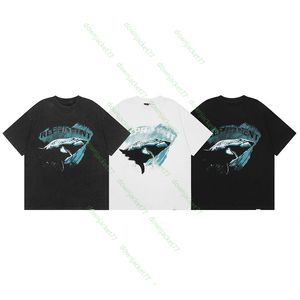 Europees en Amerikaans modemerk vertegenwoordigt nieuwe VTG Shark Print zwaargewicht gewassen oude High Street losse korte mouwen T-shirt