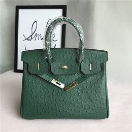 Mode européenne et américaine personnalisé motif d'autruche vert foncé sac en cuir de vachette platine sac à bandoulière à main pour femme sac en cuir pour femme