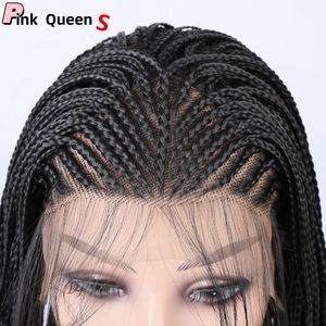 Fashion européenne et américaine Faux à haute température Fibre chimique Trois brins Small Dreadlocks 13x4 Black Front Lace Wig Wig Wig Wig Black Black Curly Hair