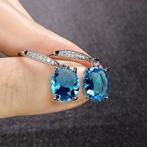 Europese en Amerikaanse mode -imitatie Aquamarine Earring Stud Women oorbellen Hook Girls Zirkon White Gold Pating oorbellen Huwelijksfeestje sieraden