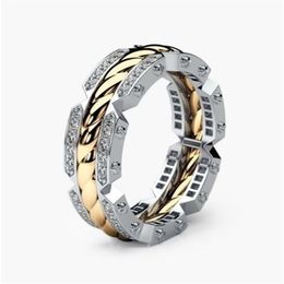 Moda europea y americana Hombres Moderno Anillo de cuerda de diamante de dos tonos Anillos de joyería de boda de compromiso Tamaño 6-13350I