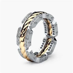 Europeu e americano moda masculina moderna dois tons diamante corda anel de noivado casamento jóias anéis tamanho 6-13235i