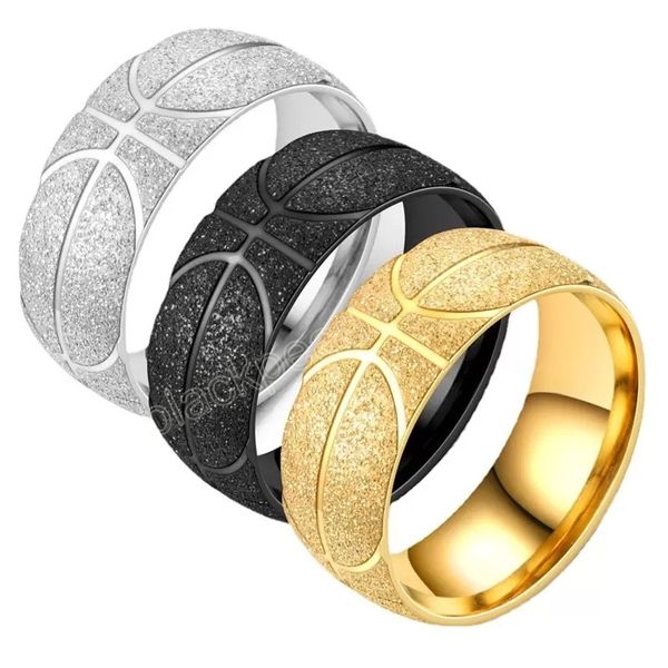 Bague en acier titane pour hommes, mode européenne et américaine, bijoux de sport de basket-ball, bagues en acier inoxydable givré, cadeau pour garçons