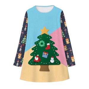 Europese en Amerikaanse mode nieuwe kerstbeer digitale printen kinderen lange mouw jurk mooie mode meisje jurk