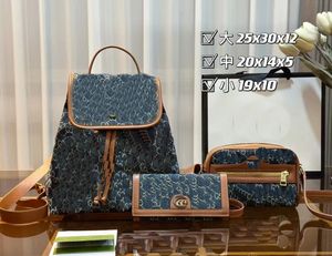 2023 Nuevo bolso combinado de alta calidad Mochila Messenger Bag Clutch Tres piezas Denim Temperamento clásico Lady Tamaño de gran capacidad en la imagen