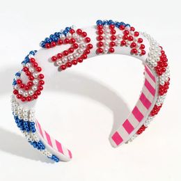 Mode européenne et américaine rétro éponge bandeau USA lettre perle haut sens bandeau cheveux accessoires 240119