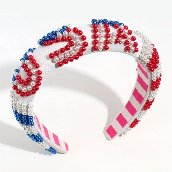 Diadema de esponja Retro a la moda europea y americana, diadema con perlas y letras de EE. UU., accesorios para el cabello de alto sentido 240119