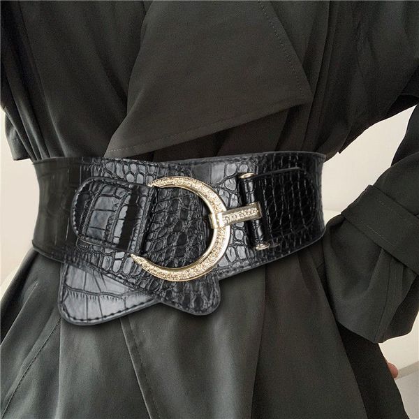 Décoration de ceinture pour femmes de la mode européenne et américaine personnalité polyvalente couvre-taille élastique large ceintures noires de style punk