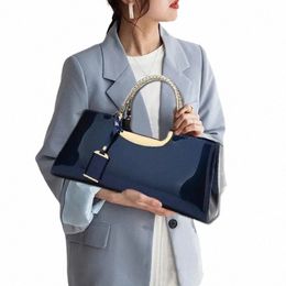 Bolso de mujer portátil de cuero con laca de pegamento ligero europeo y americano, bolso de boda con hombro e, bolso de novia, bolso para banquete q0S9 #