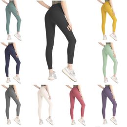 Pantalons de Fitness et de sport européens et américains sans ligne en T, pantalons de Yoga taille haute pêche, pantalons moulants pour femmes