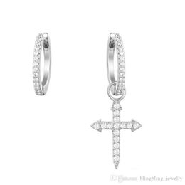 Commerce extérieur européen et américain bijoux en argent croix boucles d'oreilles asymétrique mode personnalité boucles d'oreilles cadeau préféré de la femme en gros