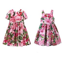 Robe de filles européennes et américaines 2021 Été Enfants Manches courtes Fleur Patter Robe de soirée Bébé Enfants Fille Vêtements Robes4110491