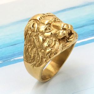 European and American Golden Lion Head Ring Fashion Personalité de la mode en acier inoxydable