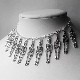 Crâne de l'armée squelette gothique européen et américain exagéré punk halloween pendentif collier bijoux bon ami chaîne de clavicule 52239Y