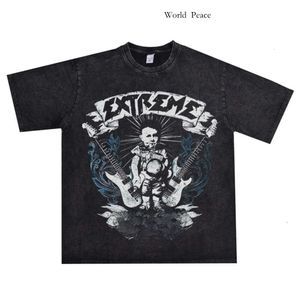 T-shirt européen et américain Rock Rock Extreme T-shirt lavé et usé T-shirt à manches courtes coton pur pur unisexe Punk Tees y2k 364 8331