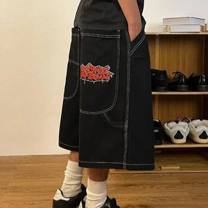 Europese en Amerikaanse High Street Men Shorts Skateboard broekpatroon Borduurpaar Hiphop Hip Hop Denim Shorts 240319