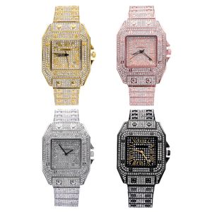 Reloj de cuarzo con escala romana de hip-hop europeo y americano, moda llena de diamantes, esfera cuadrada para hombres con tendencia.