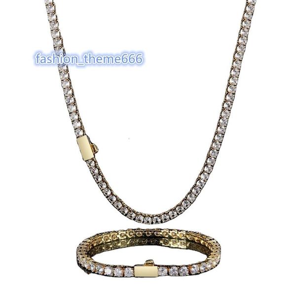 Europese en Amerikaanse hiphop zirkoon ketting heren drietand set roze enkele rij diamanten tennisketting Tennis Chain