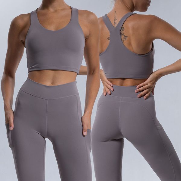 Européen et américain chaud serré Push up beauté dos exercice soutien-gorge courbe hanche augmenter taille haute nue sensation Yoga pantalon costume