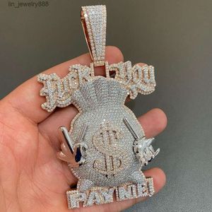 Europese en Amerikaanse iced out hiphop sieraden geldzak mannen hiphop ketting hangers custom moissanite hanger sieraden ketting