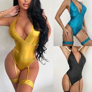 Combinaison européenne et américaine, couleur unie, visage brillant, coupe ajustée, dos nu, maillot de bain de style Instagram pour femmes