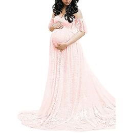 Europese en Amerikaanse kanten zwangerschapsstaartjurk met korte mouwen fotografie jurk met vluchtmouwen 240111