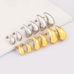 Europese en Amerikaanse lichte luxe nieuwe eenvoudige Dupes Teardrop Chunky gehamerd gouden/zilver kleur 3 maten 14k geel gouden oorbellen sieraden