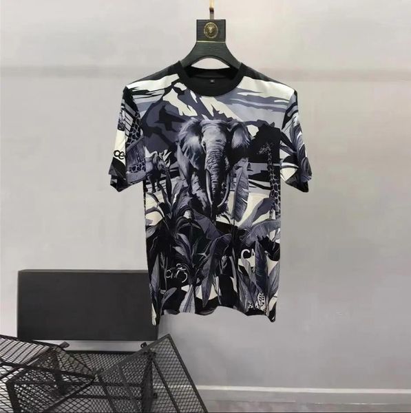 Camiseta con estampado de elefante para hombre, camisa con cuello redondo y manga corta, estilo europeo y americano, novedad de verano 2023