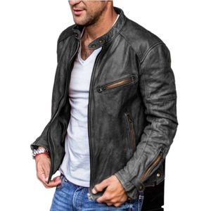 Veste en cuir PU de haute qualité pour hommes européens et américains automne et hiver pour veste en cuir de moto punk à col debout pour jeunes hommes