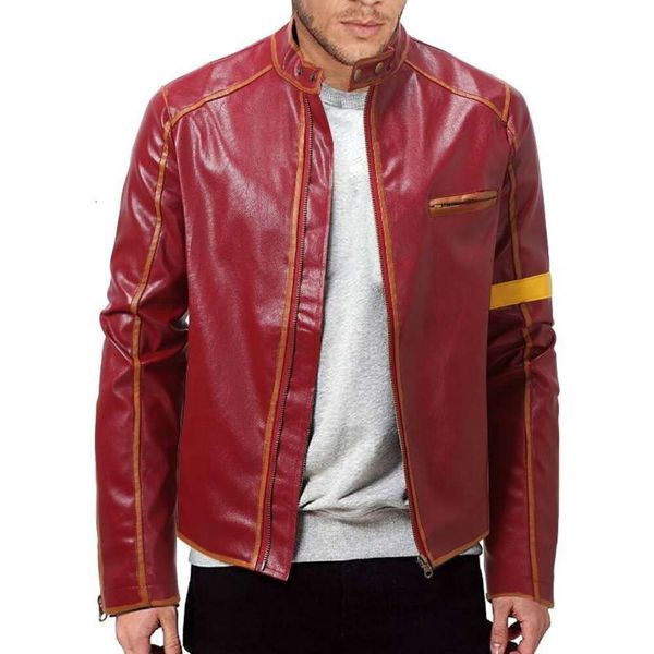 Ropa para hombres europeos y americanos, chaqueta de cuero desgastada para hombres, cuello levantado juvenil para hombres, chaqueta de cuero para motocicleta punk para hombres