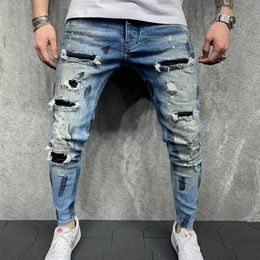 Vêtements pour hommes européens et américains auto-culture déchiré peinture Denim pantalon mode pantalon décontracté Y2K 220328